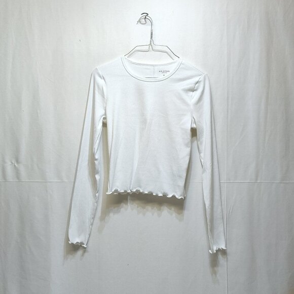 Arizona Jean Co Ribbed Long Sleeve Crop Top Med T-Shirt Lettuce Edge Waist Cuffs - Picture 1 of 6